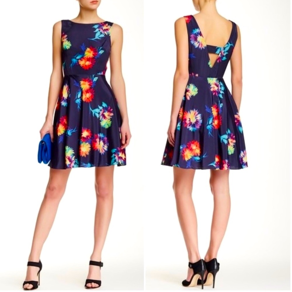 Betsy Johnson midnight floral fit n flare dress